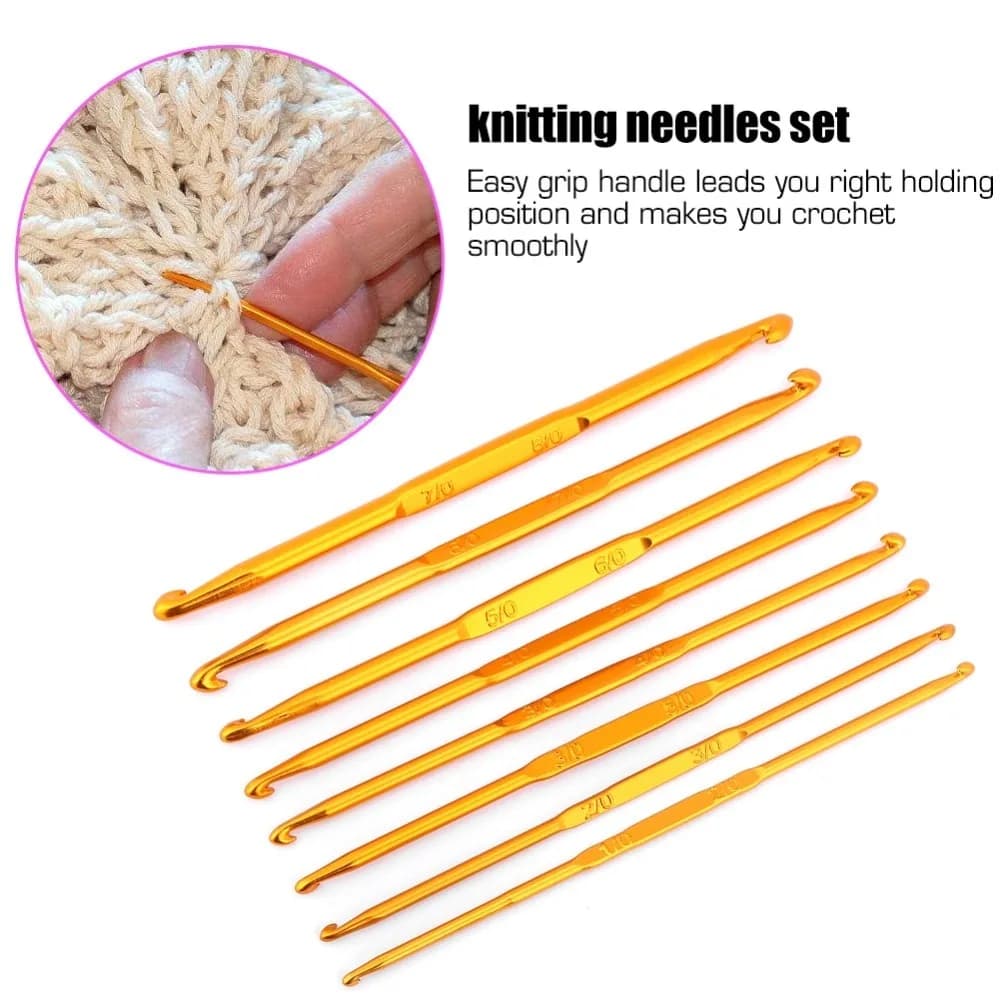 8pcs Golden Color Double Ended Crochet Hook Double Ended Design Gold Aluminum Tunisian Crochet Hooks Alumina Material