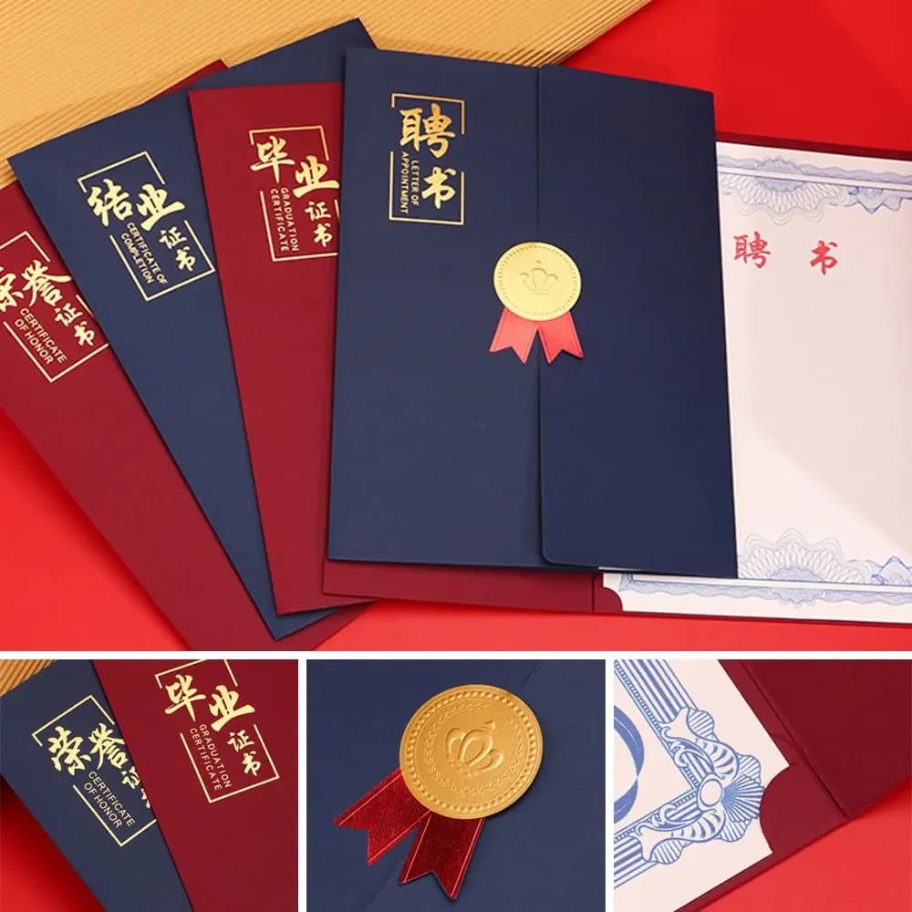 Graduation A4 Award Certificate Holder Three-fold Page Paper Envelope Diploma Cover Gilding Process Exquisite File Page Folder