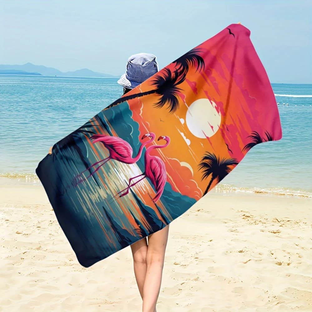 Telo Mare Flamingo Sunset ad Asciugatura Rapida, Anti-Sabbia, in Microfibra Assorbente e Leggero per Estate, Piscina, Viaggi e Vacanze