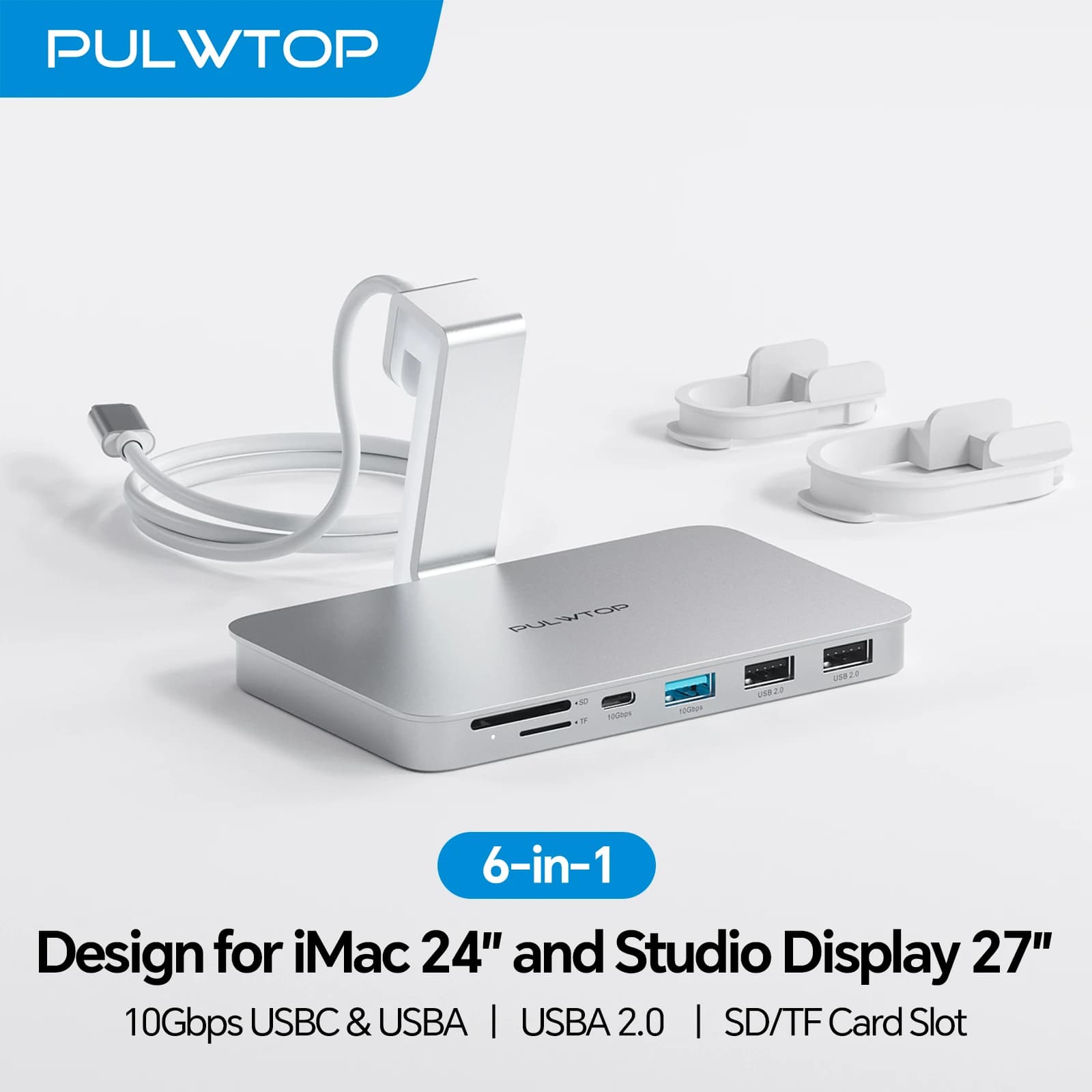 Accessori iMac PULWTOP per iMac M1/M3/M4 con USB A/C 10 Gbps, 2 USBA 2.0, SD/TF per iMac24 pollici e display da studio