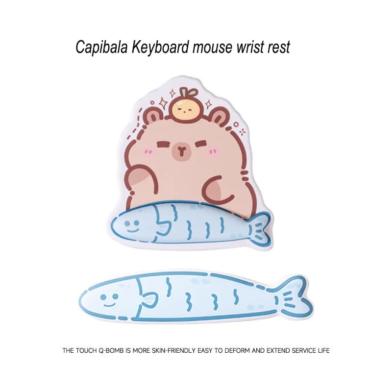 Tappetino per mouse Capibara con poggiapolsi Tappetino per tastiera per pesci Ergonomia Addensare Base in gomma antiscivolo Tappetini per mouse in spugna di memoria di rimbalzo