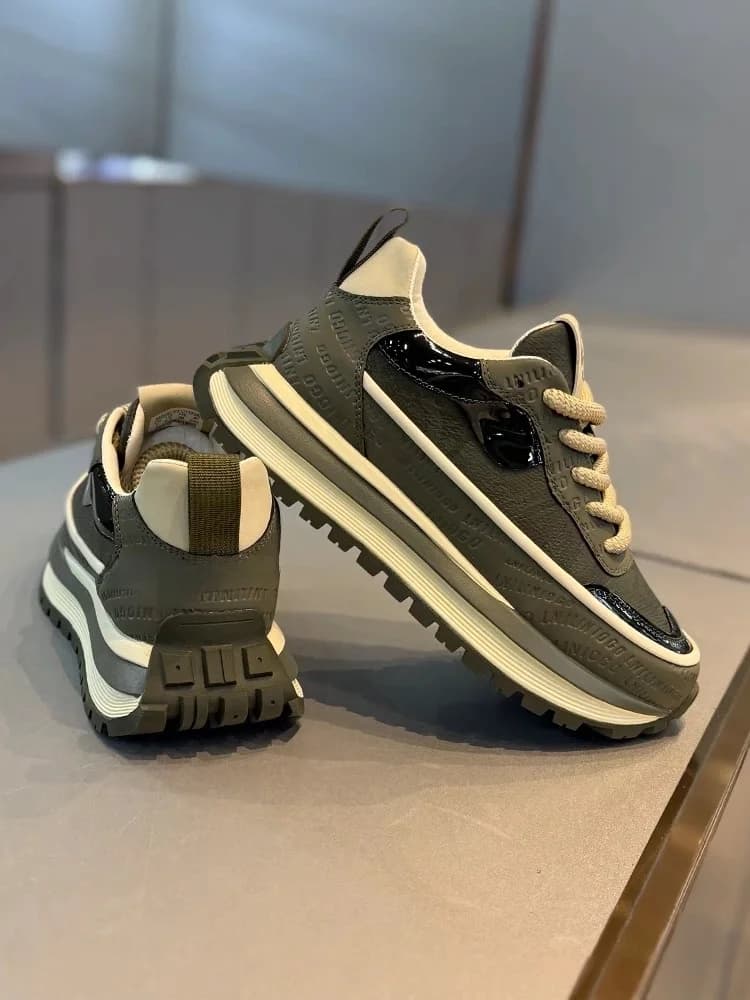 Casual Running Men's Shoes Spring Trendy High-End Versatile Thick Bottom Inner Heightening Dad Shoes PU Mesh Breathable