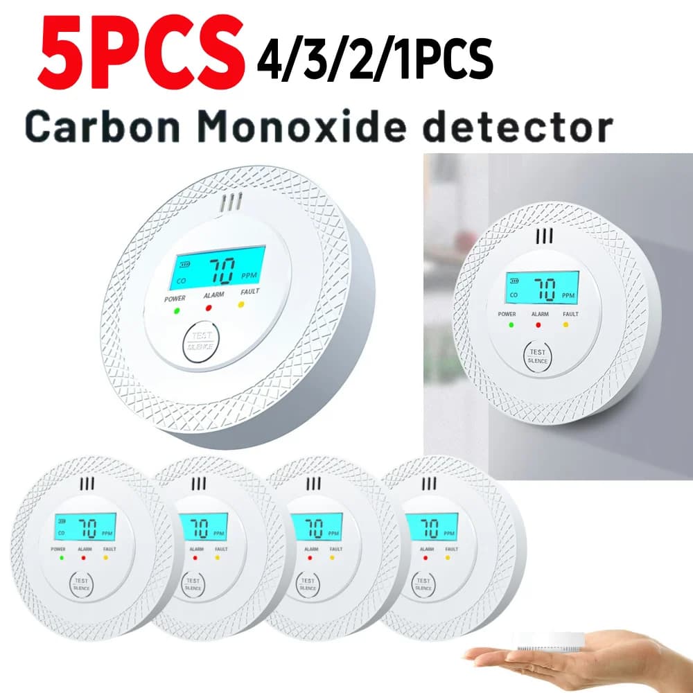 1-5 pezzi sensore di allarme CO rilevatore di allarme monossido di carbonio 85dB avviso sonoro ad alta sensibilità con display digitale LCD per interni domestici