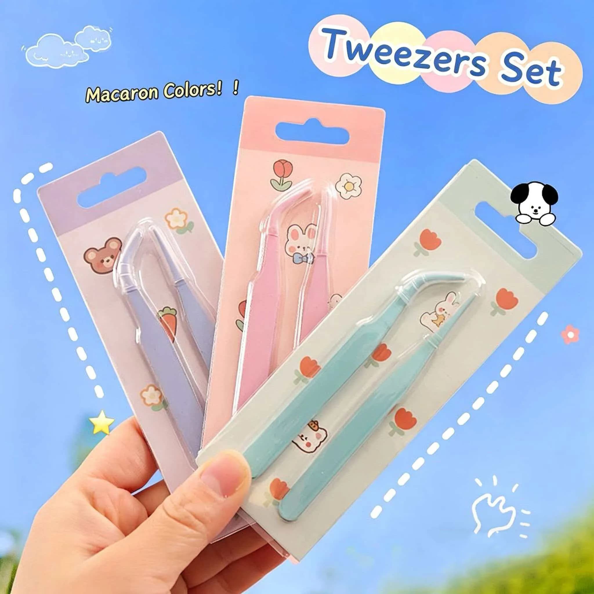 2-Piece Macaron-Colored Stainless Steel Tweezers Set for Scrapbooking, Puzzle Stickers & DIY Craft Stationery
