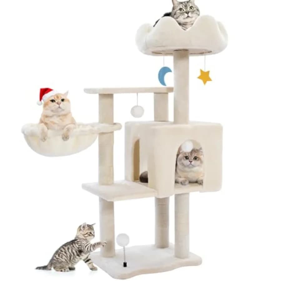 Torre per Gatti con Struttura in Metallo e Amaca, Alberi per Gatti da Interno da 40'' per Gatti Adulti Grandi, con Tiragraffi e Cuccia F