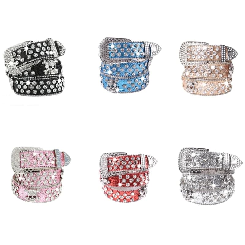 652B Rock Rhinestones Accented Belt Waist Decoration For Jeans And Dresses PU Leather Sash Daily Comfort