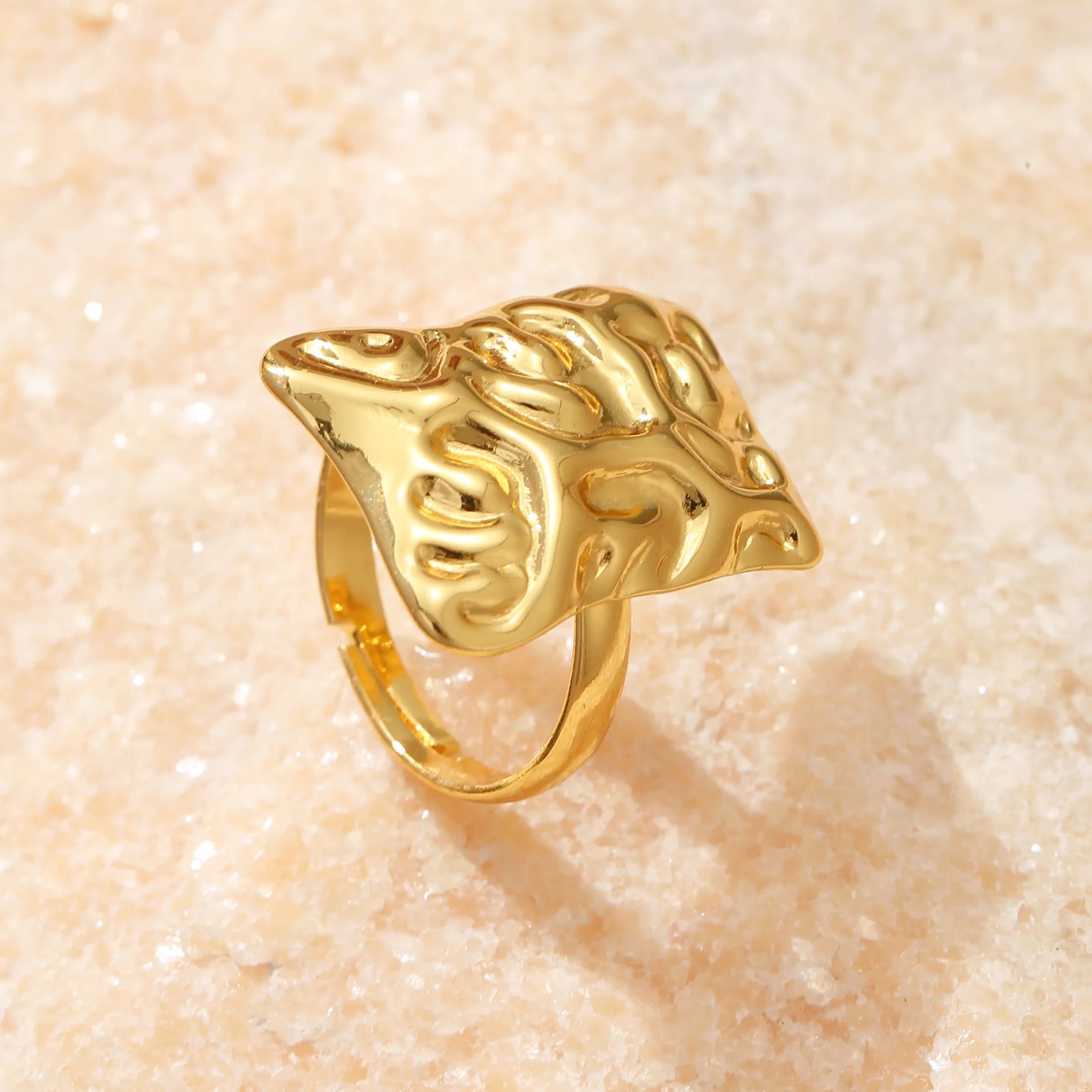 Anello Aperto Regolabile Placcato Oro con Texture Irregolare per Donne, Gioiello Statement di Arte Astratta, Regalo