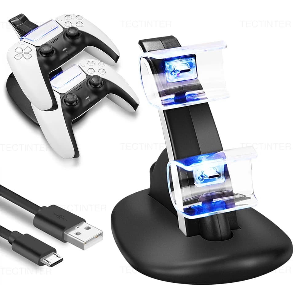 Stazione di ricarica rapida doppia per controller wireless PS5, base di ricarica LED Type-C per accessori gamepad PlayStation 5