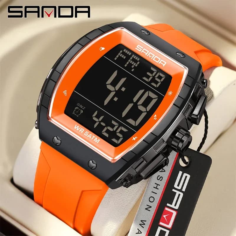 SANDA Fashionable men's watches Waterproof sports electronic watches LED digital watches with LED dial with silicone strap for men