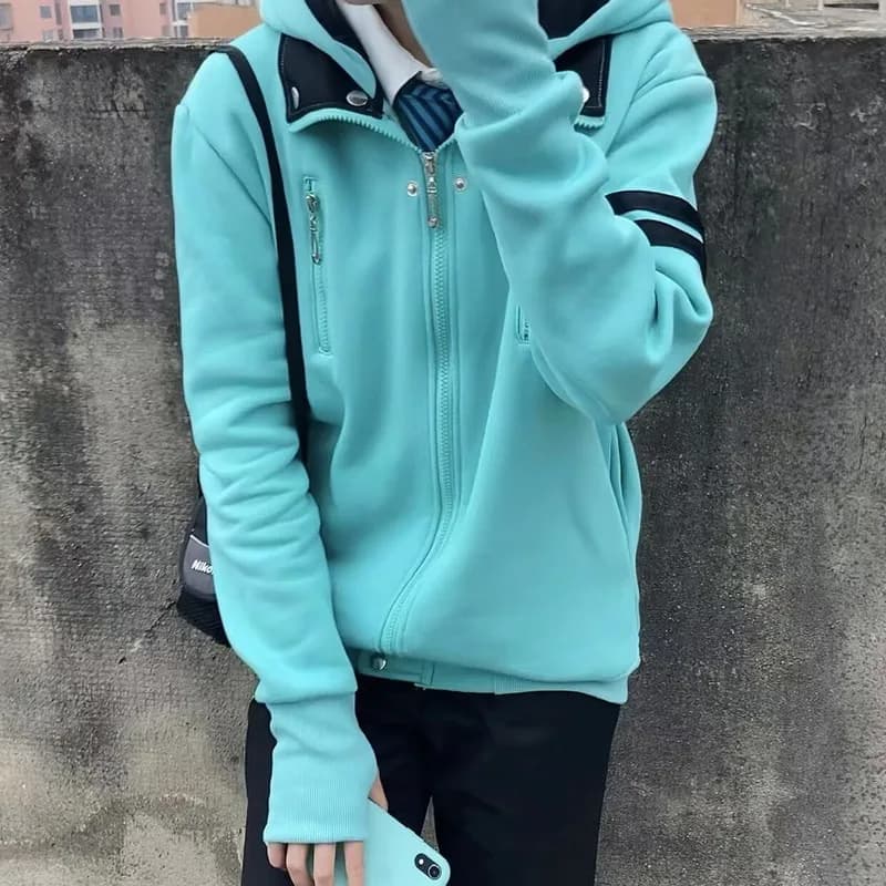 Anime Kaneki Ken Cosplay Costume Green Hooded Sweatshirt Zipper Jacket Coat for Men Role Play Outfit Casual Clothing