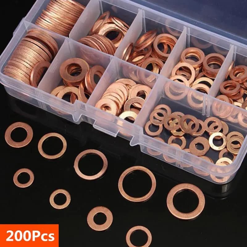 Set nuts and bolts copper washer seal - Kit assortment flat ring seals with cup cap box - M8/M10/ M12/ ♪