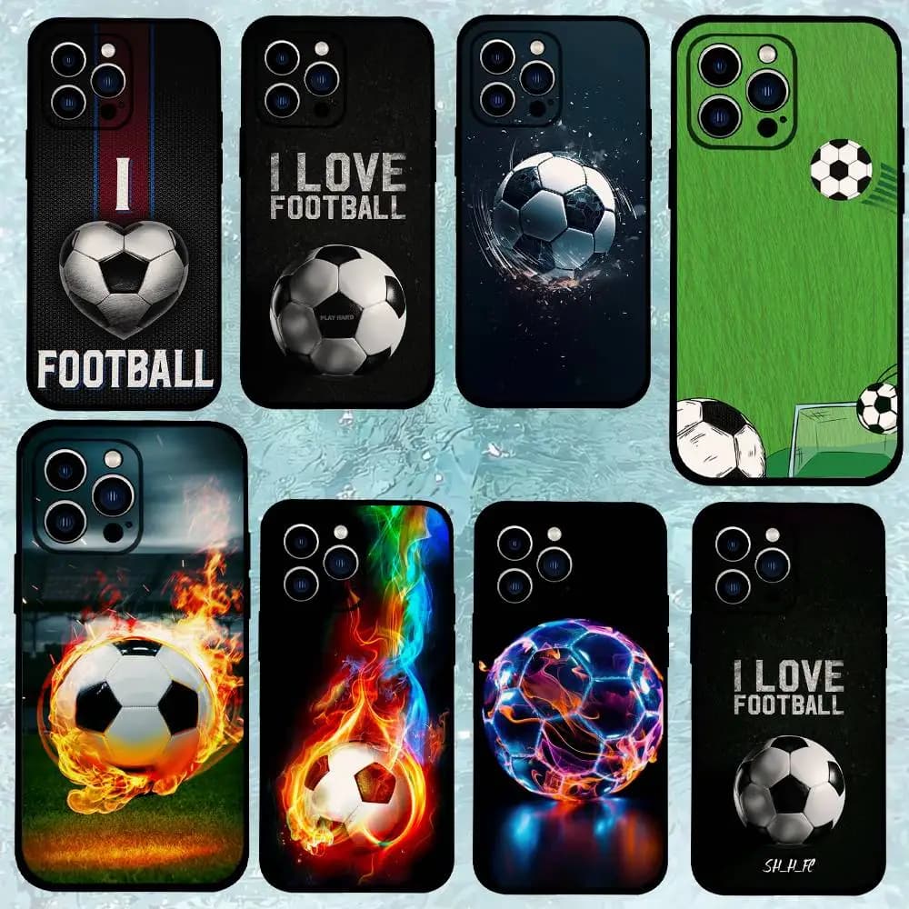 Giocatore di calcio Custodia per telefono di arte di calcio per IPhone 1716 15 14 13 Pro Max 11 12 Mini Xs XR Cover in silicone nero