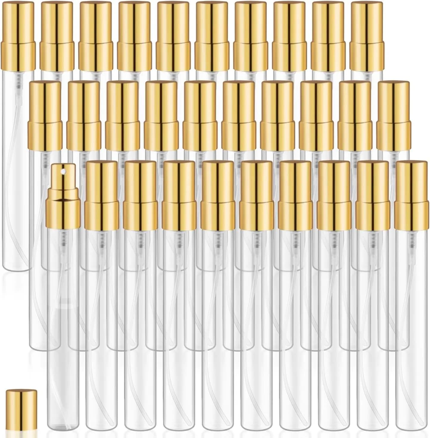 Confezione da 30 Mini Flaconi Spray in Vetro, Atomizzatori Ricaricabili a Nebulizzazione Fine per Profumi e Oli Essenziali, 10ml Trasparenti Formato da Viaggio