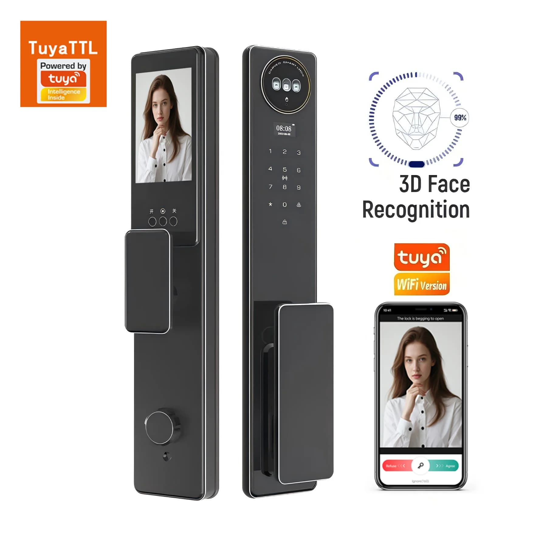 Tuya Smart Home Cerradura Inteligente Serratura per porta con impronta digitale Serratura a cifre intelligente con telecamera di sicurezza