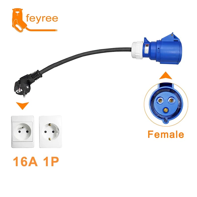 feyree EV Charger EEC Plug Female 3 Pin Adapter Waterproof connection Wall mounting socket 32A Portable 7KW