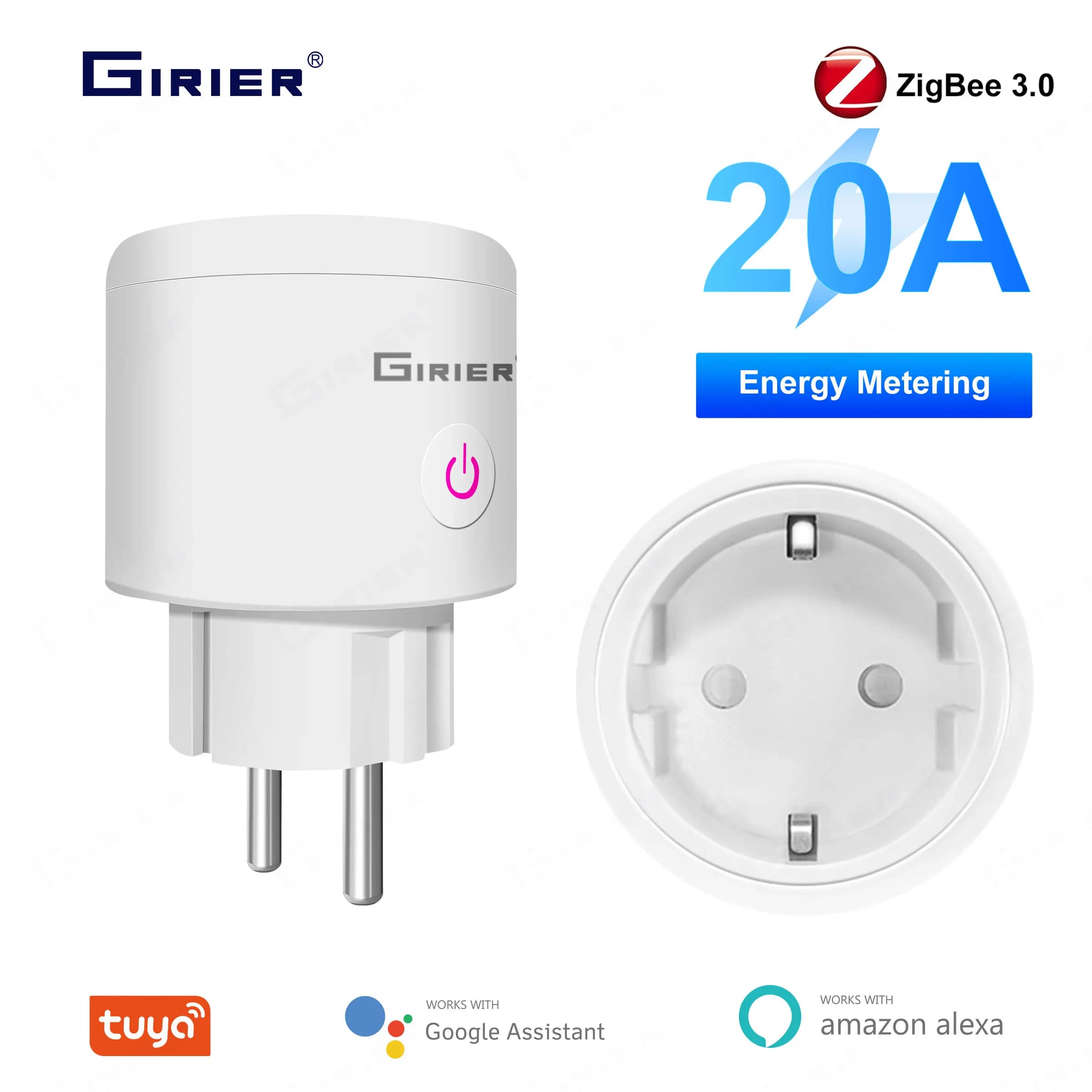 GIRIER Smart Tuya ZigBee Power Spin 20A 4200W EU wireless home current socket with power monitoring function Works Hey Google Alexa