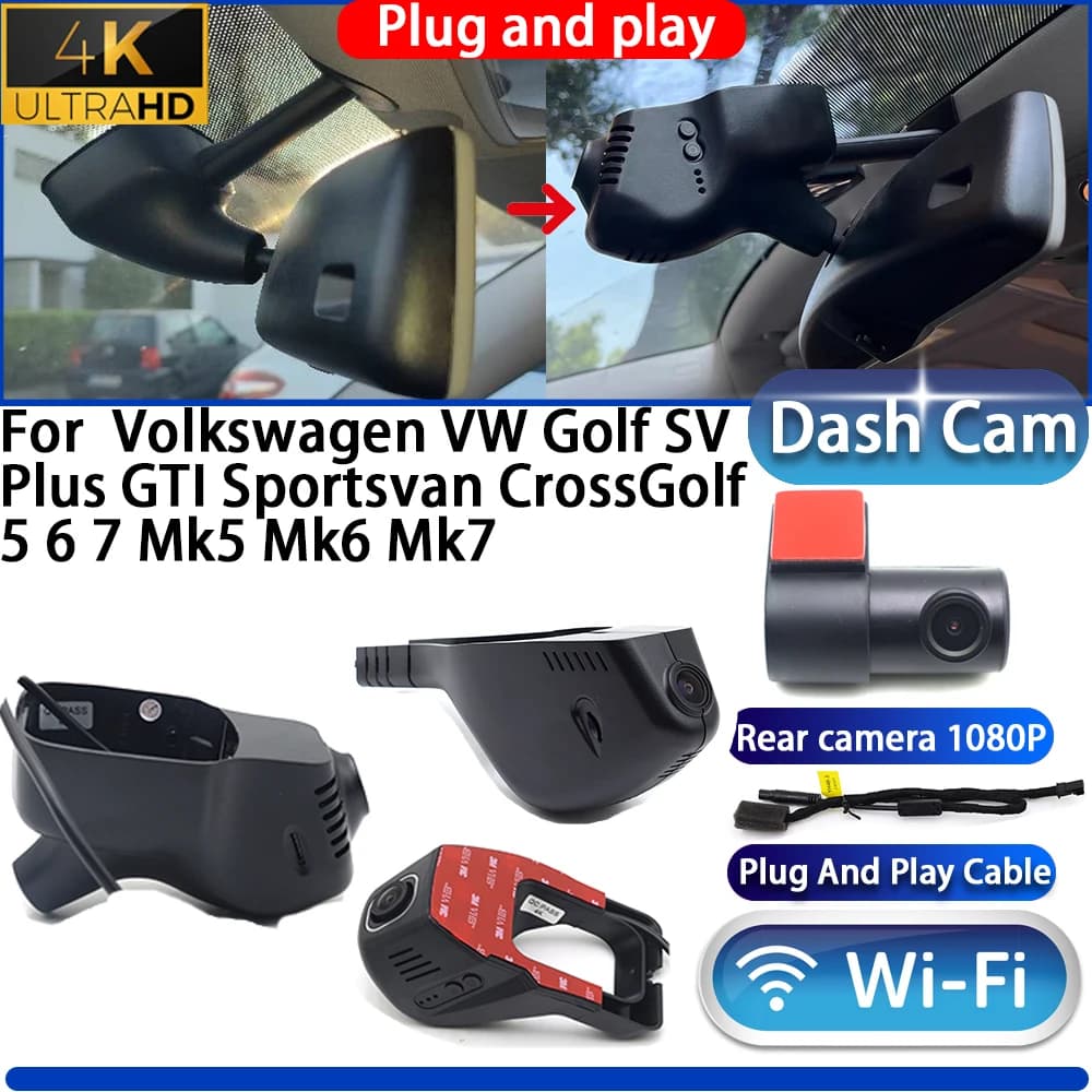 4K UHD DVR camera for Volkswagen VW Golf SV Plus GTI Sportsvan CrossGolf 5 6 7 Mk5 Mk6 Mk7, Video Plug and Play Recorder