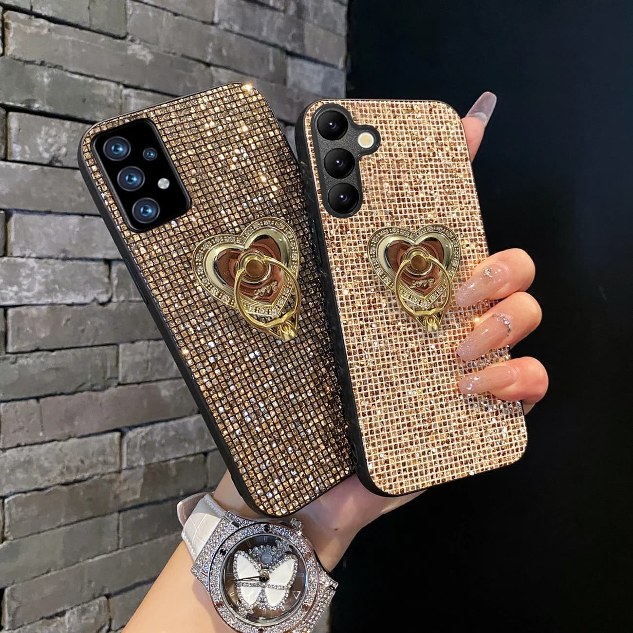 Custodia in TPU moda modello griglia lucida per Samsung Galaxy A14 A15 A16 A35 A36 S25 S24 S23 S22 Plus FE Custodia ultra glitterata