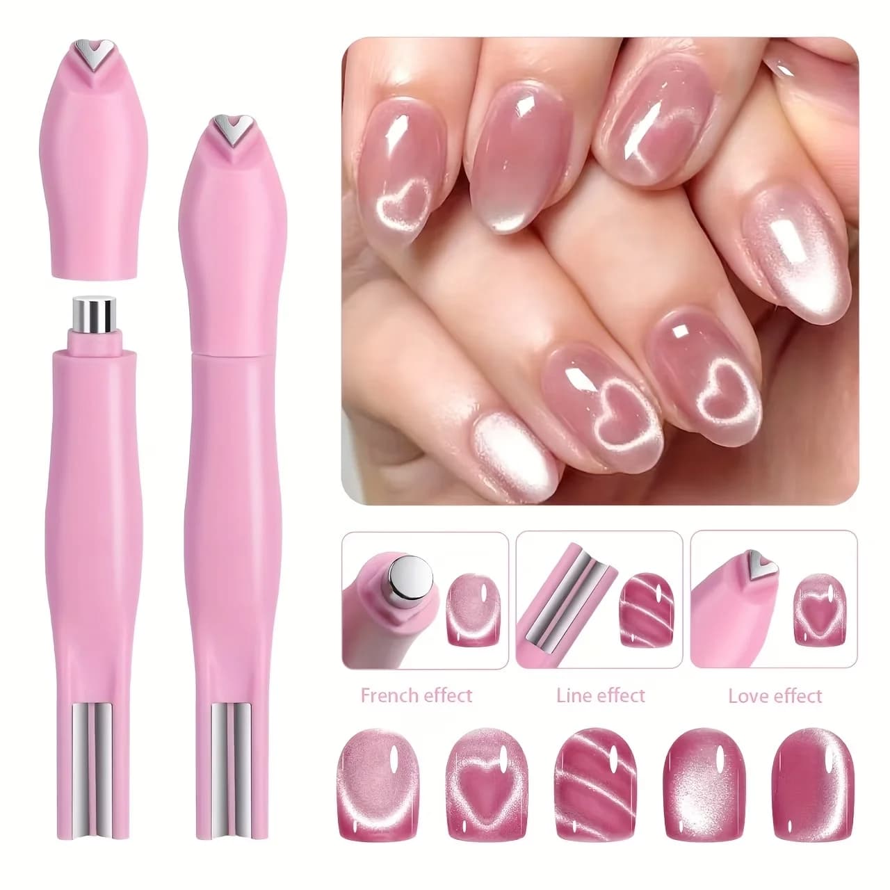 Set per nail art 3 in 1 con design a cuore, serpente e occhio di gatto, stile Y2K, motivo a scacchi, cuori e perline di vetro, regalo perfetto