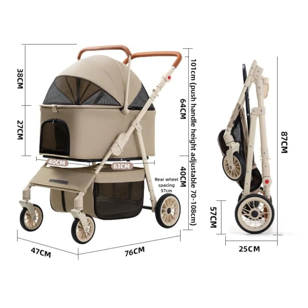 360 ° Ruota anteriore universale Porta cuccioli portatile staccabile Accessori per cani a due piani Forniture Passeggino pieghevole per cani