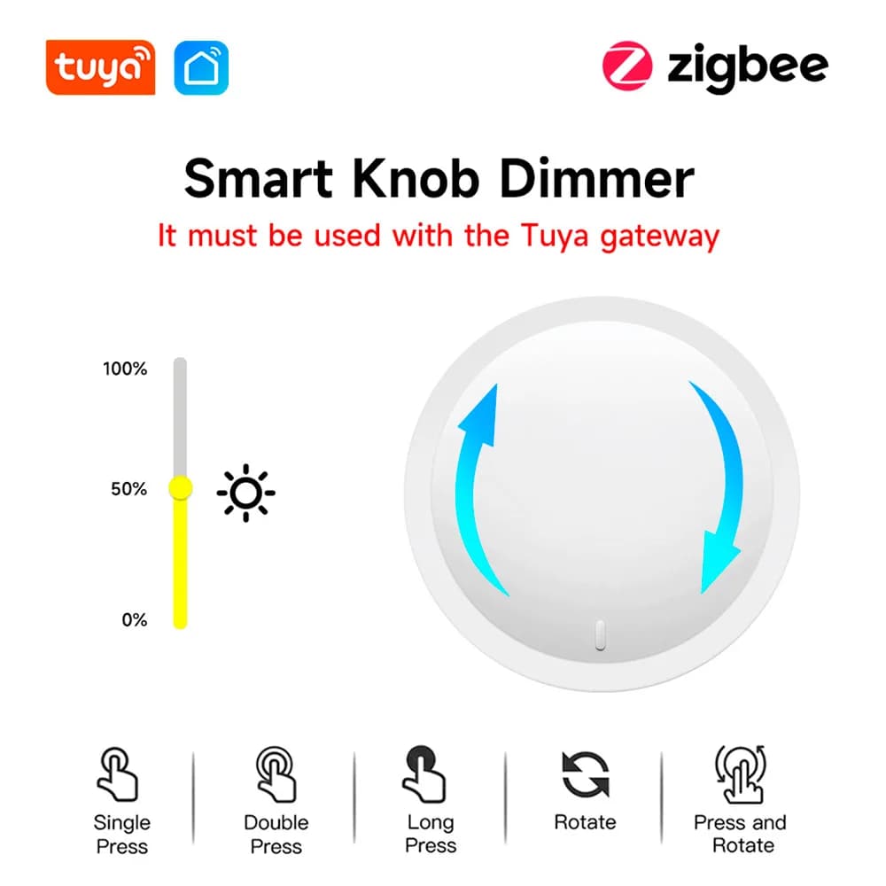 Interruttore a manopola Tuya wireless per ventilatore per tende luminose Manopola intelligente Tuya ZigBee Tuya Interruttore dimmerabile della luce Controllo app Smart Home