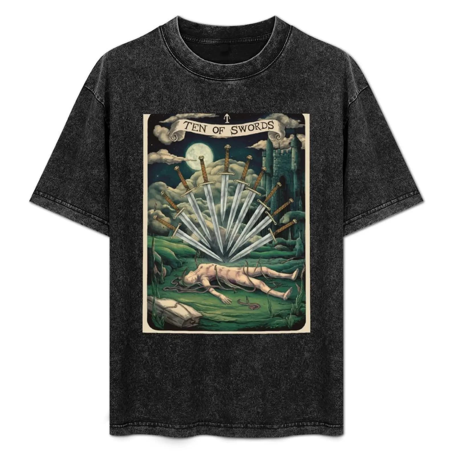 Tarot Card - T-shirt Ten of Swords con stampa alla moda, casual, a maniche corte