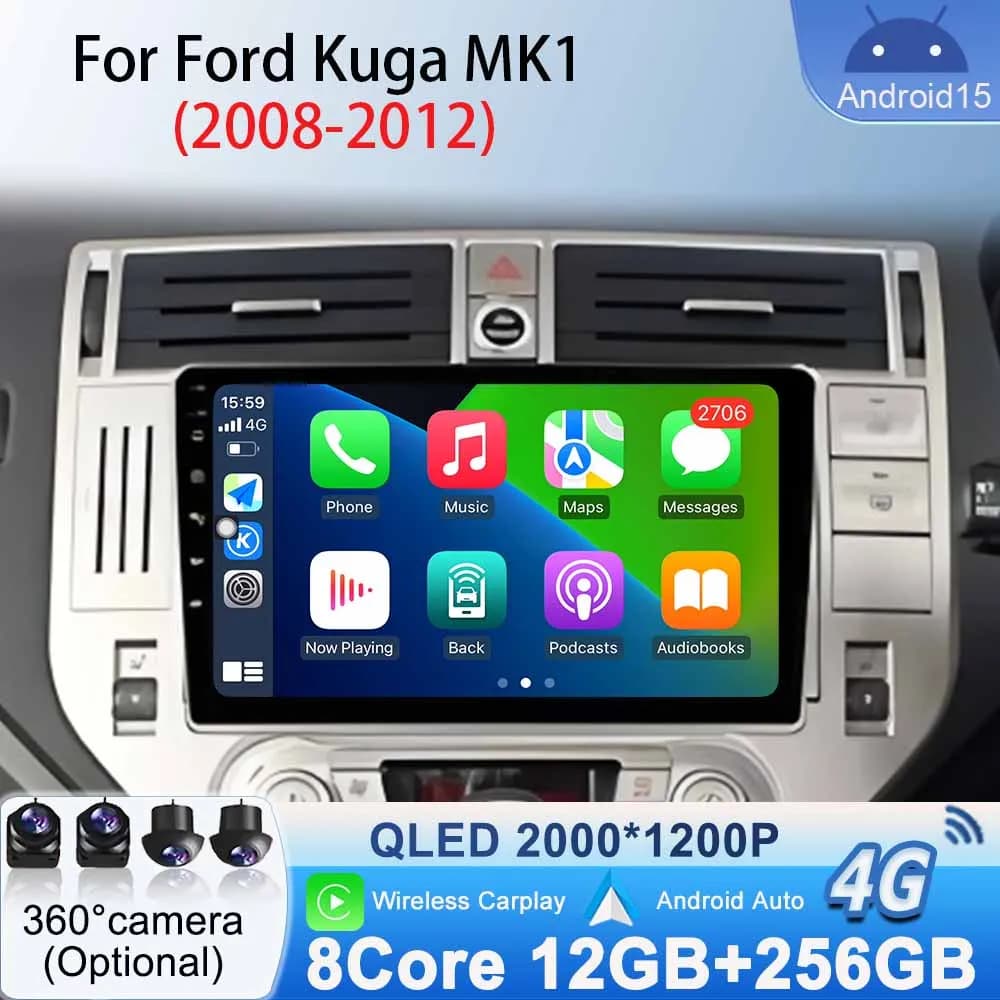 DSP Android 15 per Ford Kuga MK1 2008-2012 Autoradio Stereo Navigazione GPS 2K Schermo Carplay 4G Wifi Video per auto Lettore multimediale