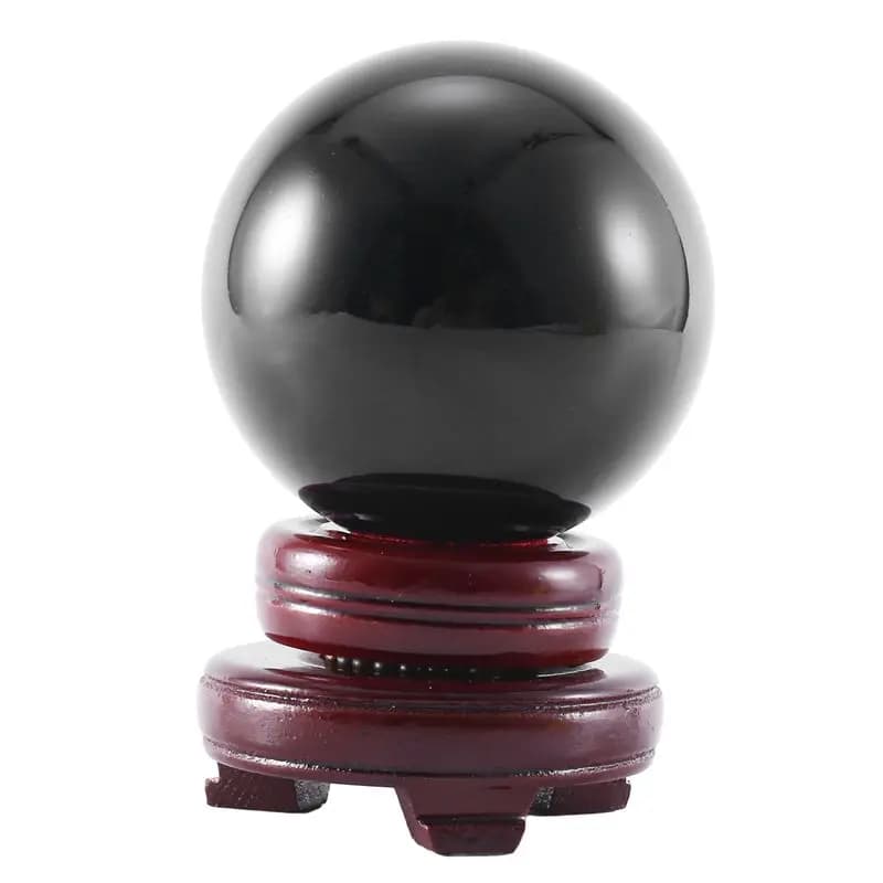 AB46-80MM Natural Black Sphere Large Crystal Ball Healing Stone With Base