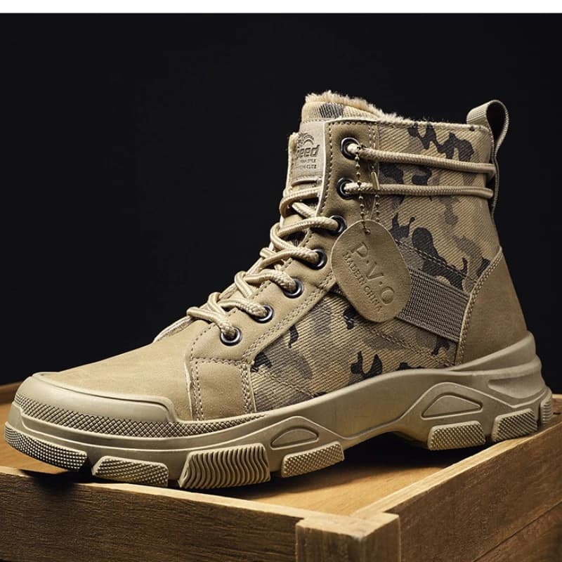 Stivali da lavoro alti mimetici da uomo Scarpe da ginnastica comode Scarpe da trekking all'aperto Suola spessa Stivali con plateau stringati durevoli antiscivolo