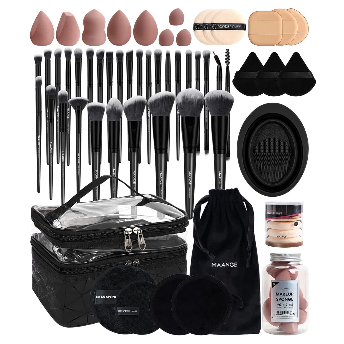 MAANGE 54PCS Makeup Tool Kit 30PCS Base Corrector Shade Brush for Fad with Sponge Set for Cosmetic Makeup for Travel