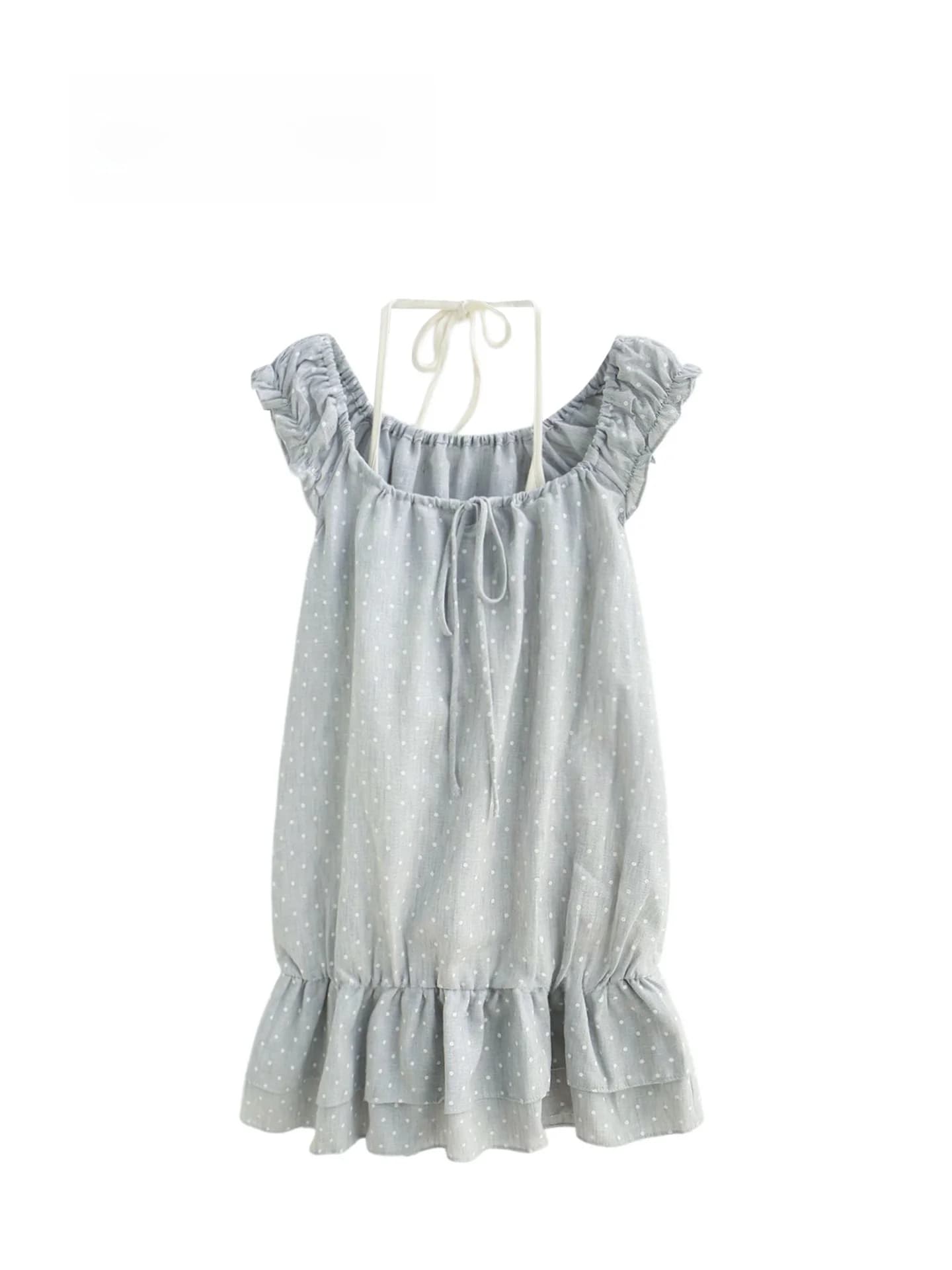 Summer New Style Vacation Gingham Checkered Halter Neck Ruffle Hem Tied Waist Top Women's Commute Style Loose Fit Short Length