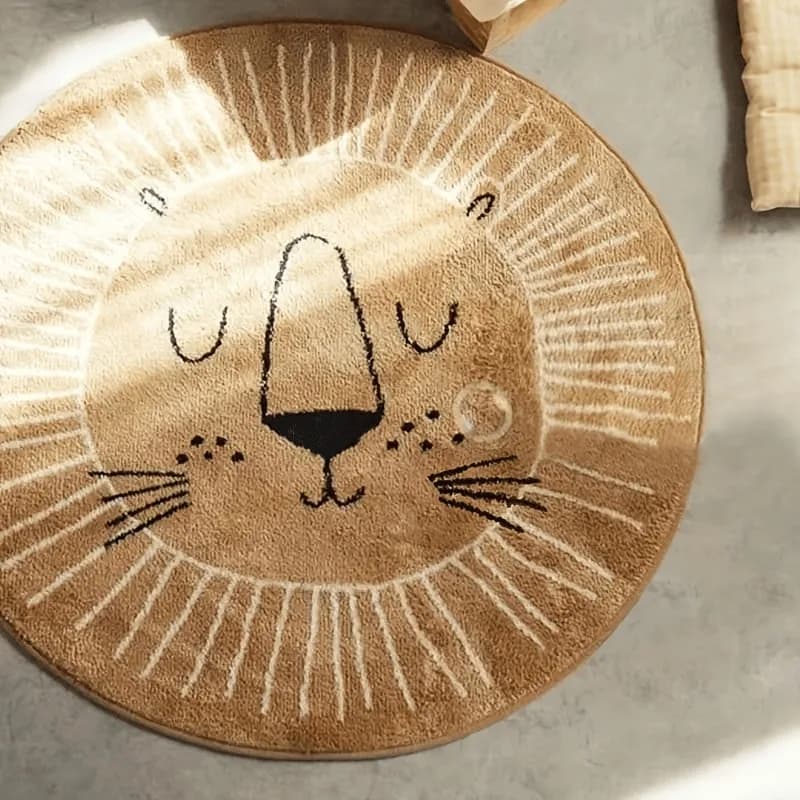 Tappetino da gioco con leone marrone cartone animato Tappetino rotondo carino per bambini Tappetino strisciante per bambini Tappeto morbido e soffice Tappeto da soggiorno per camera da letto