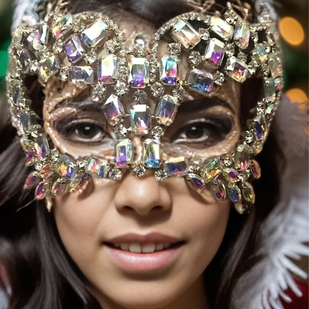 Stonefans Maschera quadrata con strass Masquerade Halloween per le donne Accessori per feste Costume Mezza maschera in cristallo sexy Gioielli