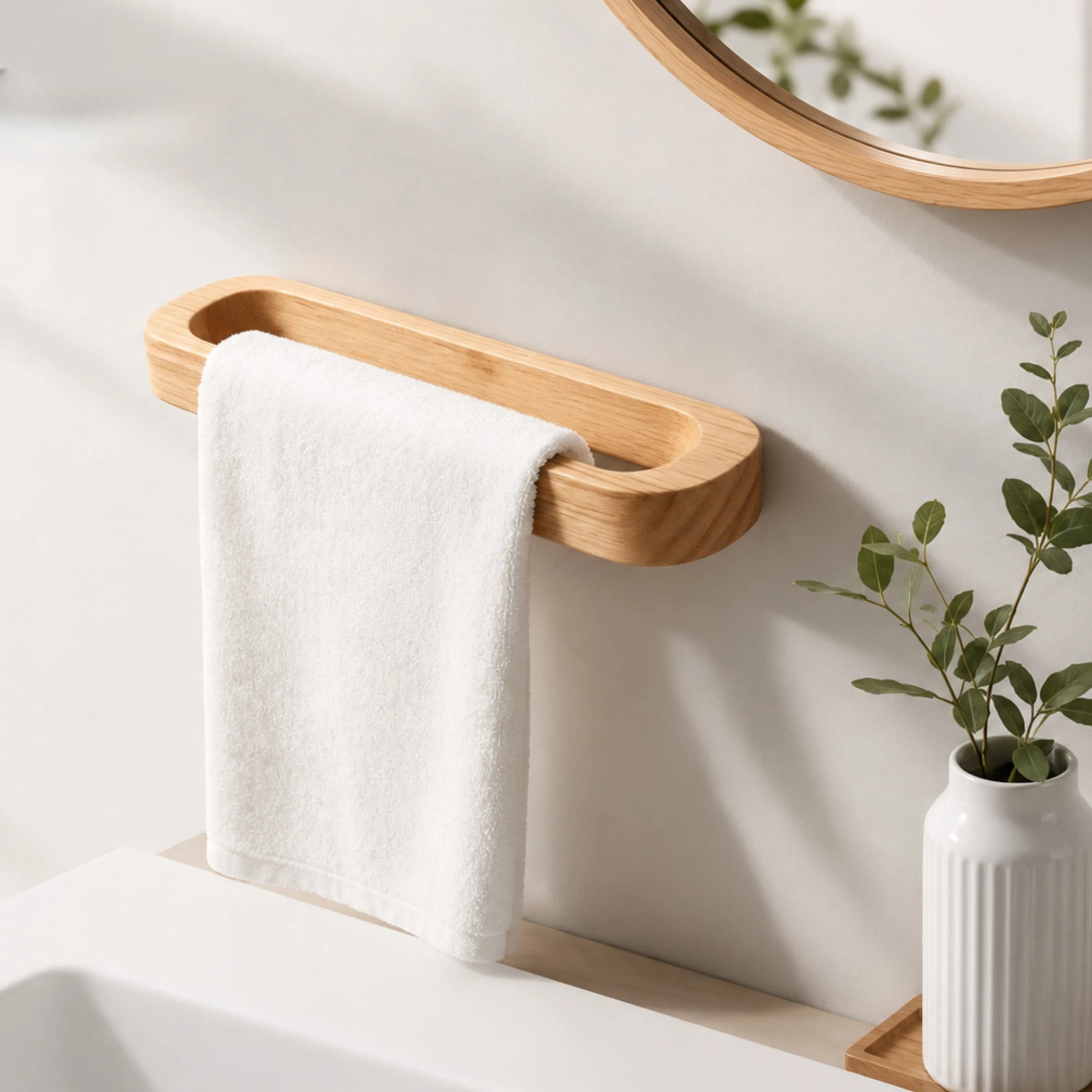 Wooden Bathroom Towel Rack, Wall-mounted Thickened Towel Bar, Bedroom Wall-mounted Decorative Towel Shelf, Load-bearing Rack