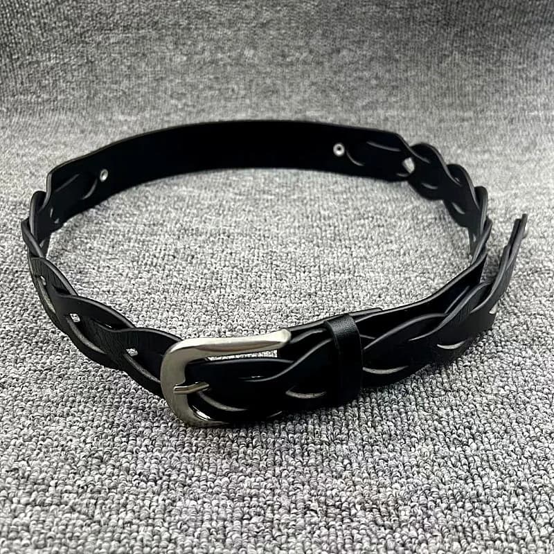Cintura da donna nera con motivo serpente, design deconstruito, intrecciata, trendy, abbinabile a cinture stile punk, cintura di nicchia, per uomo e donna, stile high street