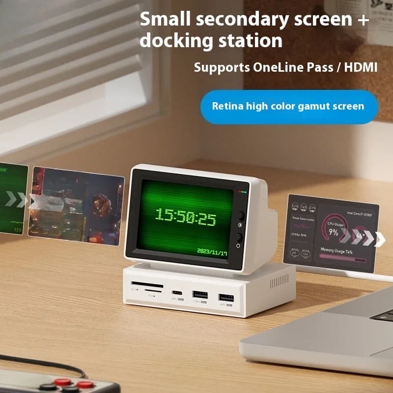 Schermo secondario per piccolo computer Docking station da tavolo Telaio Display della temperatura host per piccolo schermo
