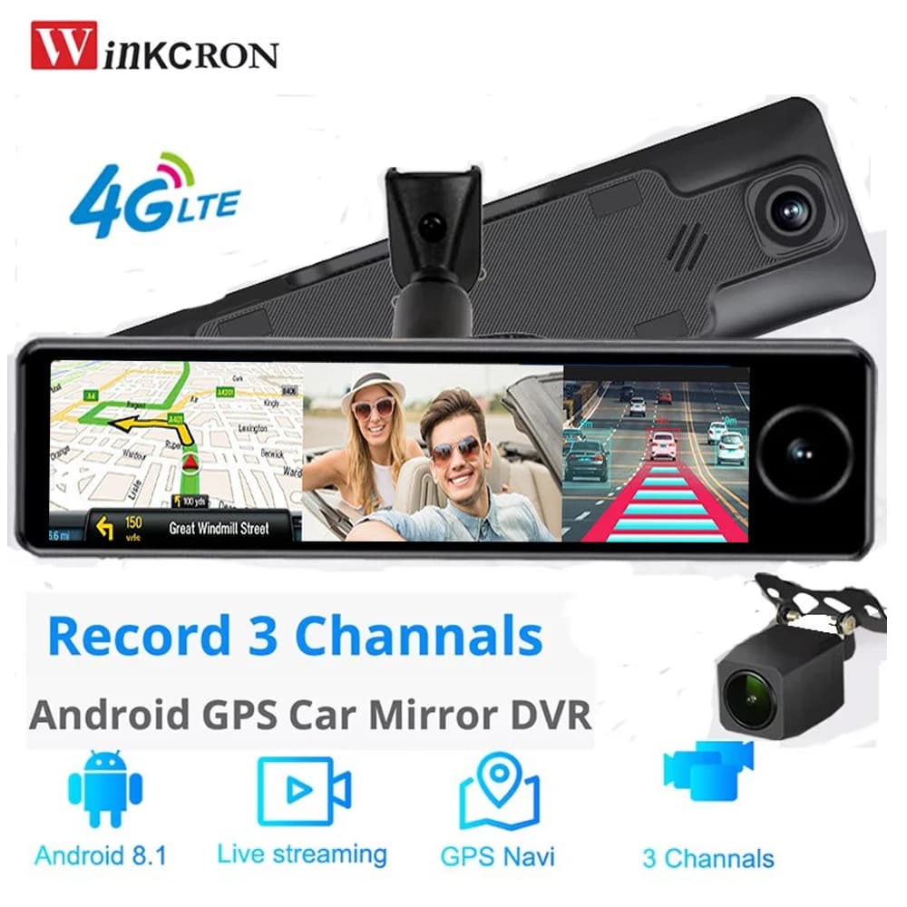 3 Camera 10.8 "IPS Car Rearview Mirror DVR Camera 4G WIFI ADAS Android 8.1 GPS Navigation Car Dash Cam FHD 1080P Video Recorder