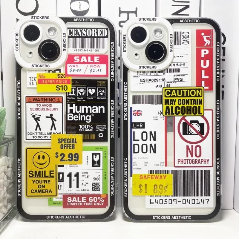 Funny Mix Labels Collage Stickers Phone Case For Samsung Galaxy S26 S25 S23 S24 S22 Ultra Plus Cover For Galaxy S24+ S23+ S25+