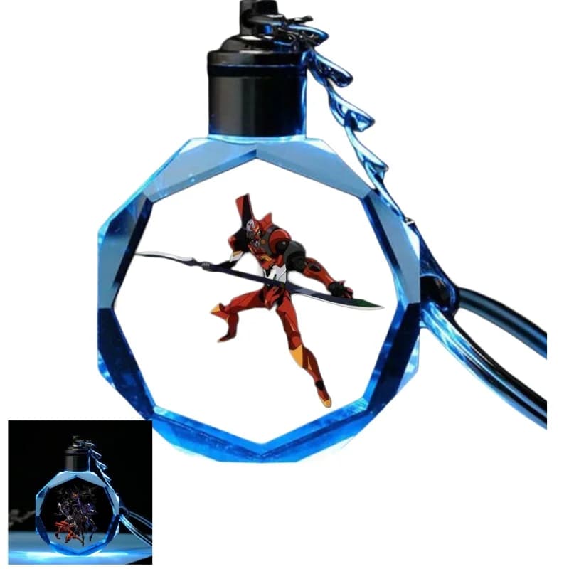 A crystal keychain, bag charm, or necklace featuring Evangelion Unit-02, perfect as a birthday gift.