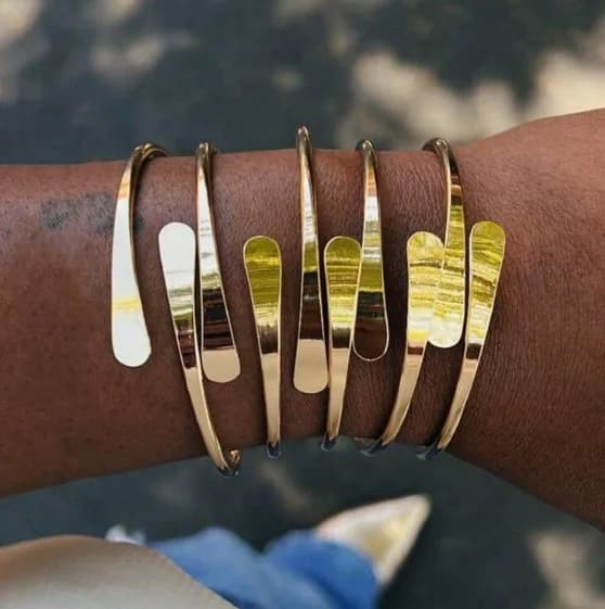 Gold Plated Multi-Layer Statement Cuff Bracelet Set, Stackable Twisted Open Cuff Bangles, Fashion Sculptural Metal Bangle Set for Women Daily & Evening Wear