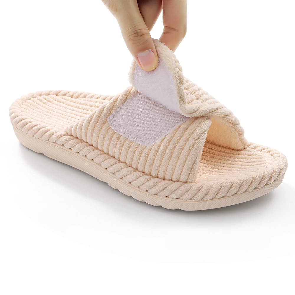 LItfun Fuzzy House Slippers Women Four Season Warm Cotton Slippes Open Toe Bedroom Slides Outdoor Faux Fur Lining Plush Slippers