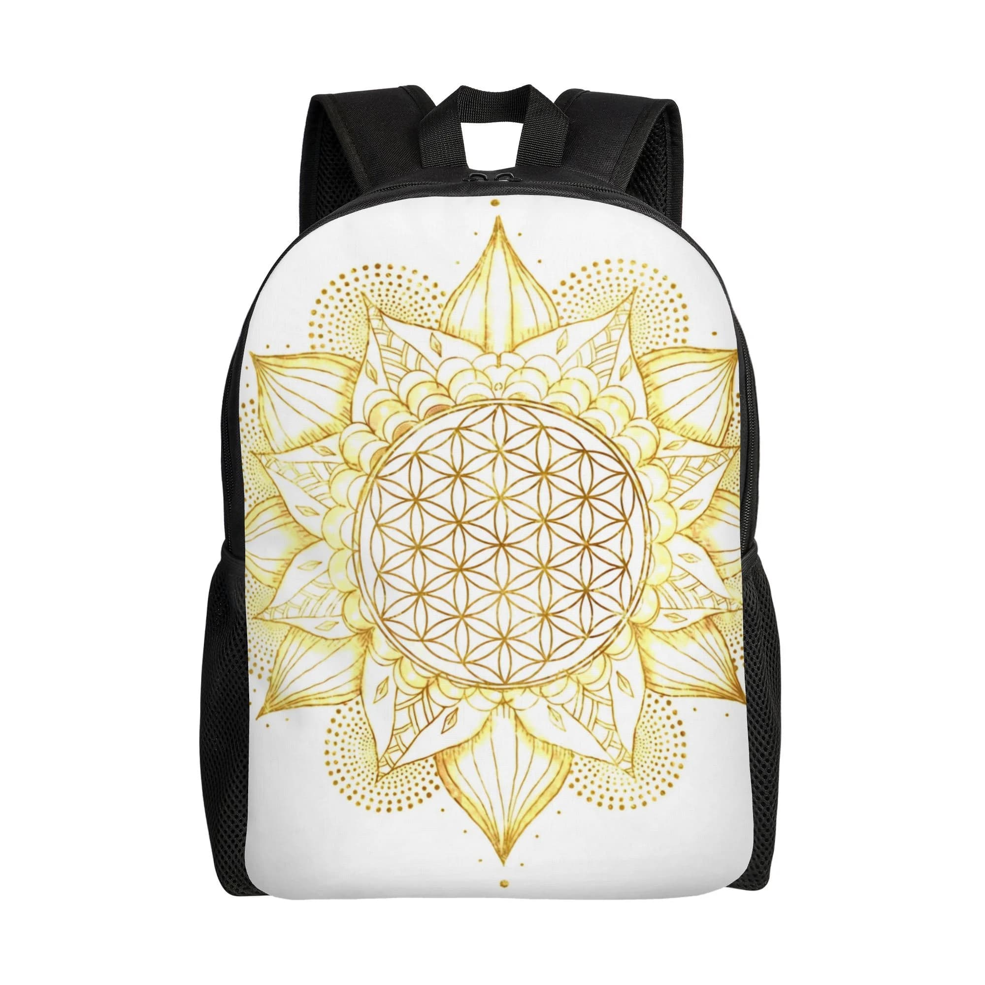 Simple Men's Backpack with Pattern Mandala Flower of Life - Single-Slip Design for Travel, University Life and Meditation