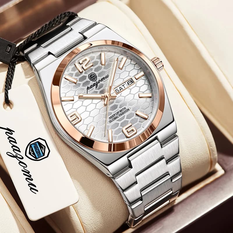 PAAZOMU Luxury Brand Man Watch Waterproof Luminous Date Week Men Quartz Wristwatch Stainless Steel Fashion Perfect Gift For Male