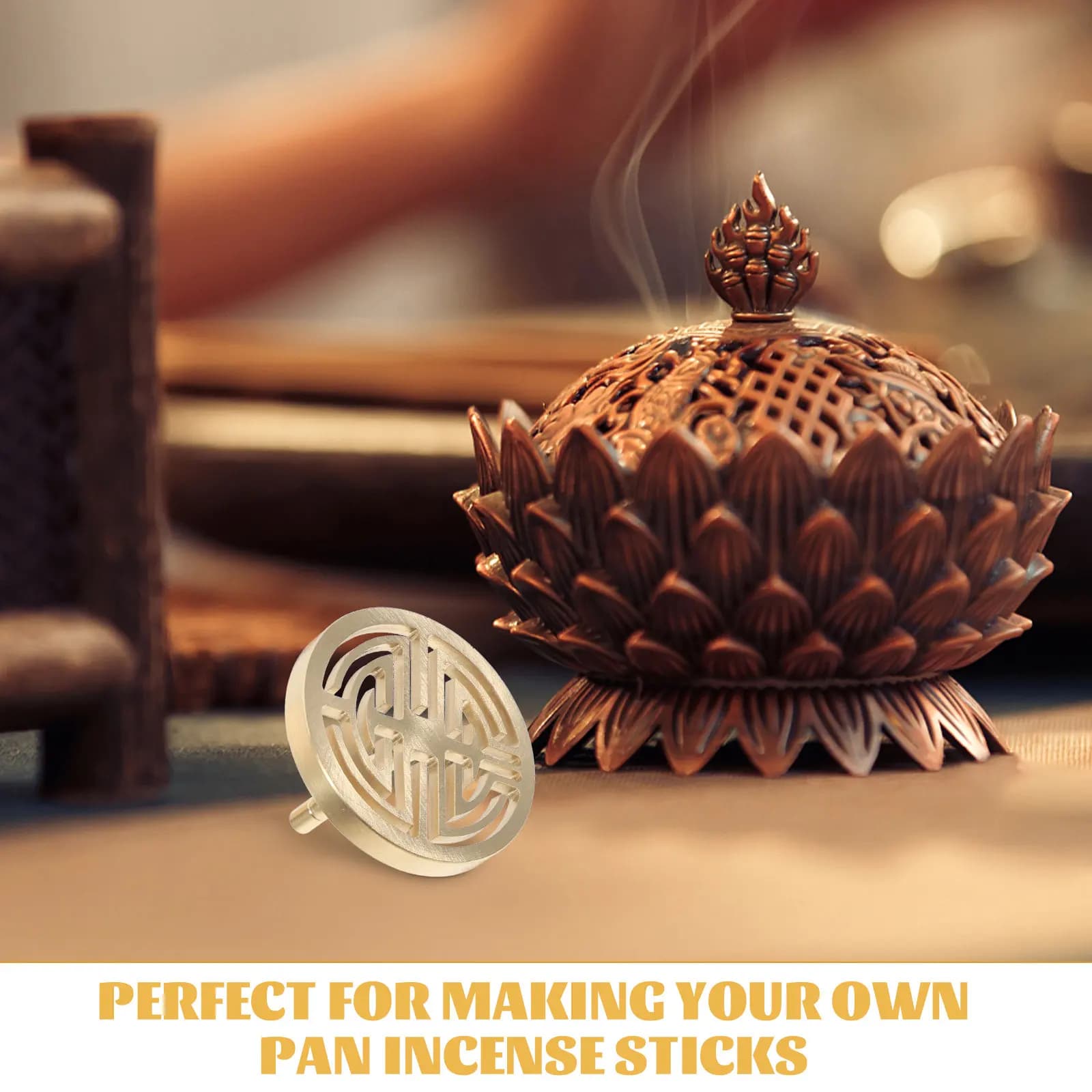 1Set Copper Incense Press Tool Set Smooth Thick Texture High Temperature Forged Incense Shaping Mold Tea Room Meditation Room