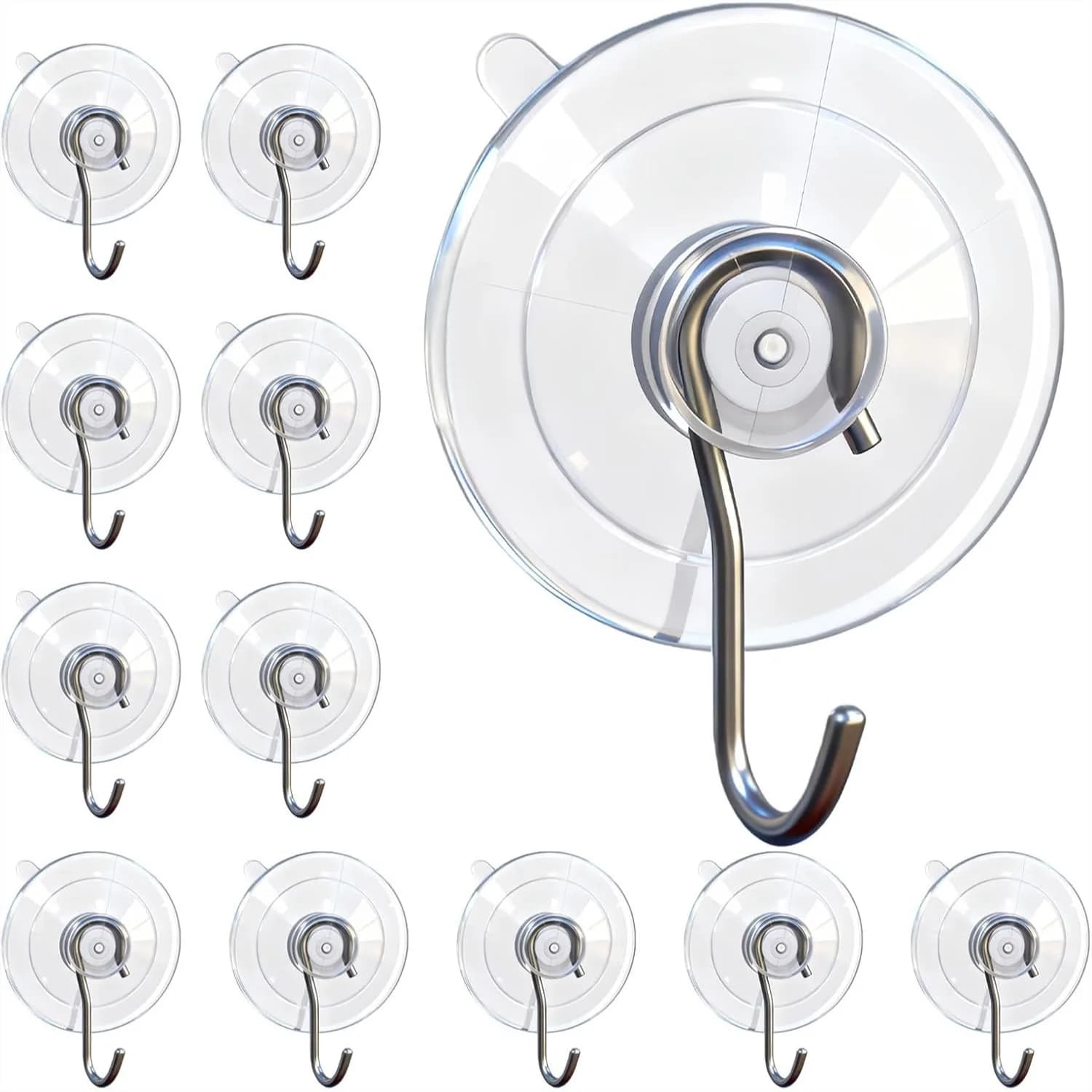 Ganci a ventosa, 12 pezzi, ganci trasparenti in acciaio inossidabile, carico massimo 12 libbre, riutilizzabili senza lasciare tracce per doccia, cucina, bagno, piastrelle, vetro
