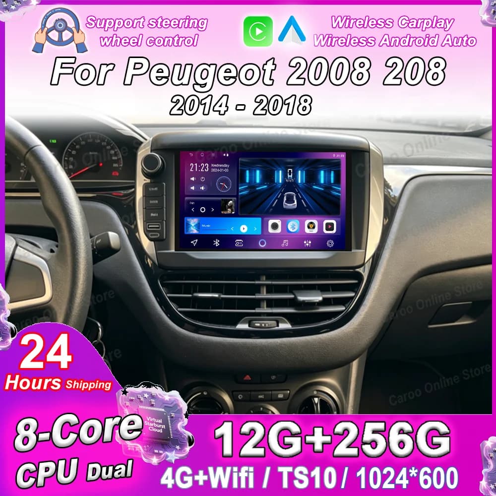 7" Android For Peugeot 2008 208 2014 2015 2016 2017 2018 Car GPS Navigation Radio Stereo High-Performance CPU Wireless Carplay