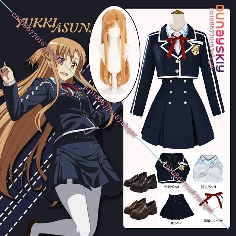 Yuuki Asuna Costume Cosplay Anime Spada Arte Online Gioco di ruolo Donne Carino Uniforme scolastica Yuki Asuna Travestimento Parrucca Scarpe Set completo Vestito