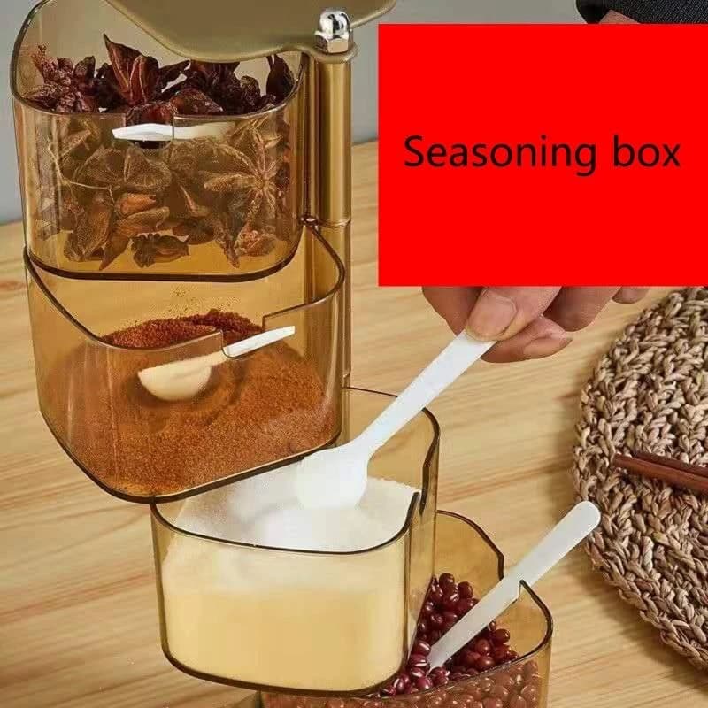 Multi-layer Seasoning Box Rotatable Spice Jar Condiment Storage Container with Spoon Household Kitchenware N84C