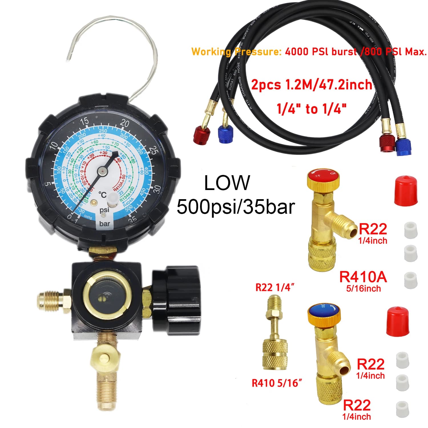 R134A manometro laterale basso R410A R22 R404A manometro collettore singolo con valvola di controllo per la ricarica del refrigerante dell'aria condizionata