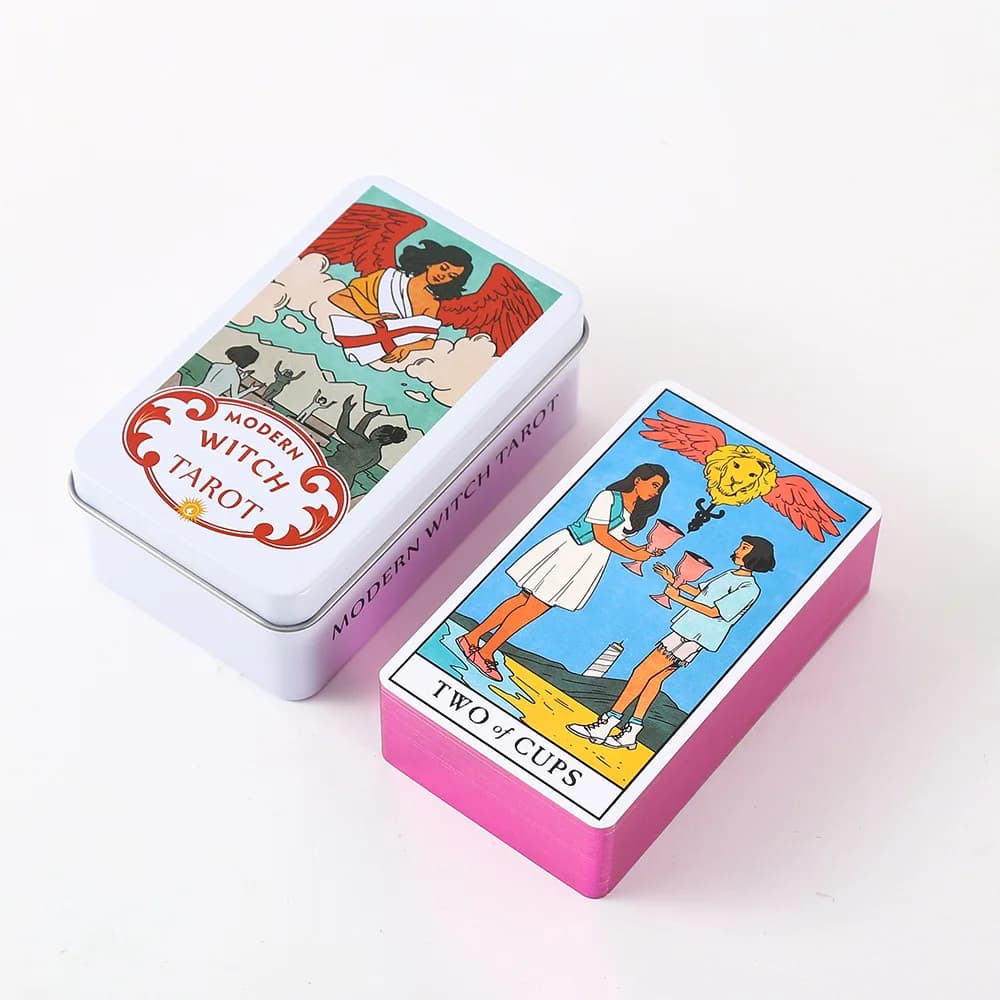 Carte dei Tarocchi Moderne in Scatola di Metallo 10cm*6cm, Giochi da Tavolo, Carte con Bordo Placcato Oro Rosa e Manuale in Carta
